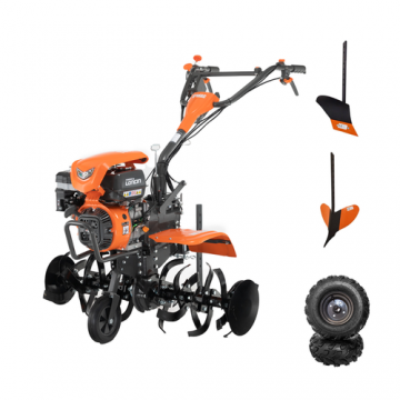 Motocultor O-Mac MC 8000, 8 CP, 252 CC, 3+1 viteze,priza de putere, 107 cm latime maxima lucru,36 cm adancime maxima lucru, 3.6 l benzina, freze, plug, rarita,roti cauciuc