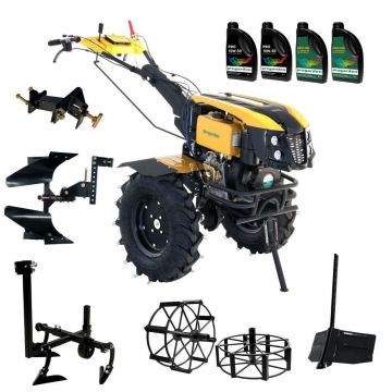 ProGARDEN Pachet Campo 1273 Alpine V2, Motocultor 12CP + PRS20-45 Prasitoare+Plug bilonat/rarita +PR2B-31 Plug reversibil+Adaptor + 2 Roti metalice 540x170 + 4 L Ulei
