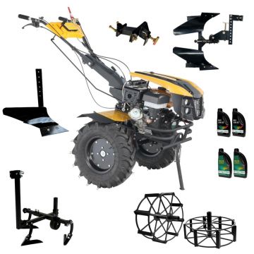 ProGARDEN Pachet Campo 1873 Alpine V2 Motocultor 18CP + Plug bilonat + Plug reversibil + Prasitoare + Adaptor + 2 roti metalice 540x170 + 4L Ulei