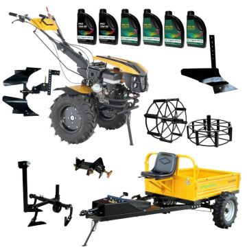 ProGARDEN Pachet Campo 1873 Alpine V2 Motocultor 18CP + RM500T Remorca + 2xPlug + Prasitoare + Adaptor + 2xRoti metalice 540x170 + 6L Ulei
