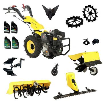 ProGARDEN Pachet Campo U12E Motocultor 12CP + BC120M Bara cosire + 3xPlug + FT90 Freza tractata + 2xRoti metalice RM47 + 2xCuple + 4L Ulei