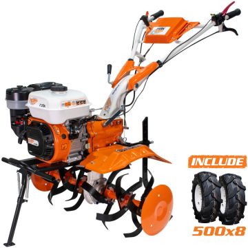 Ruris Motocultor pe benzina Ruris 731K Start, putere maxim 8.5 CP, 208 CC, 4 timpi, 2 + 1 viteze, 830 mm latime lucru, 340 mm adancime lucru, 4.5 l capacitate rezervor, contine: roti cauciuc + freze