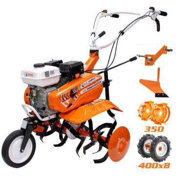 Ruris Motosapa pe benzina Ruris DAC 7000ACC2, putere 7 CP, 208 CC, 4 timpi, 2+1 viteze, adancime lucru 29 cm, latime lucru 83 cm, contine: freze + roti cauciuc + roti metalice + plug + adaptor