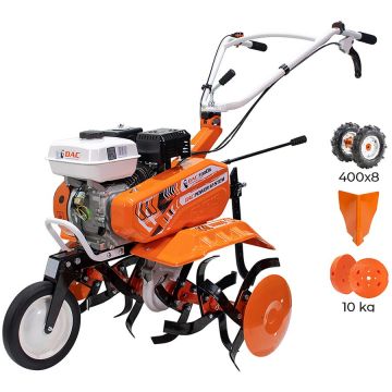Ruris Motosapa pe benzina Ruris DAC 7000K, putere 7 CP, 208 CC, 4 timpi, 2+1 viteze, 56-83 cm latime lucru, 29 cm adancime lucru, contine: freze+roti cauciuc+rarita