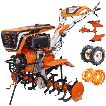 Ruris Motosapa Ruris 1001KSD, putere 11 CP, latime lucru 750-1250 mm, motorina, roti cauciuc, roti metalice 500, plug reversibil, freze