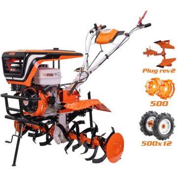 Ruris Motosapa Ruris 913ACC, putere 13 CP, 390 cm3, 4 timpi, 3 viteze, 110 cm latime lucru, 36 cm adancime lucru, roti cauciuc 5.00:12, plug reversibil rev2, roti metalice 500